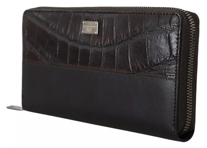 Dolce &amp;amp; Gabbana Brun Exotisk Läder Continental Clutch Plånbok Med Dragkedja Runt