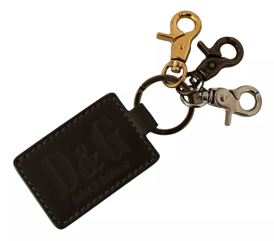 Dolce &amp;amp; Gabbana Grön Läder D&amp;amp;G Logotyp Metallring Krok Nyckelring