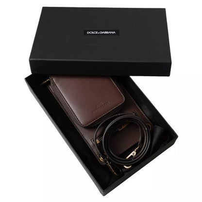 Dolce &amp;amp; Gabbana Brun Kalvskinnsplånbok med Dragkedja och Logotyp på Axeln och Halsrem