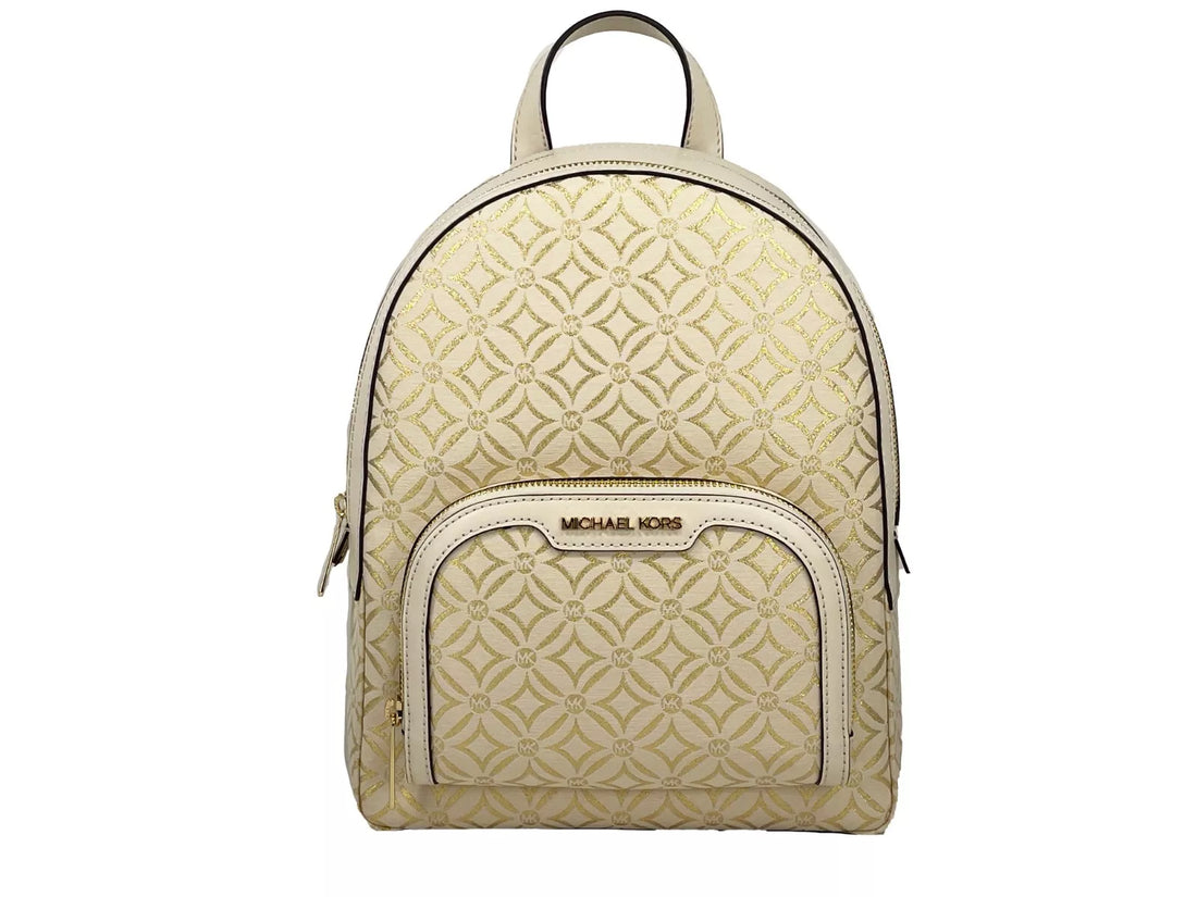 Michael Kors Jaycee Medium Ryggsäck med Dragkedja och Pocket – Krämfärgad Guld