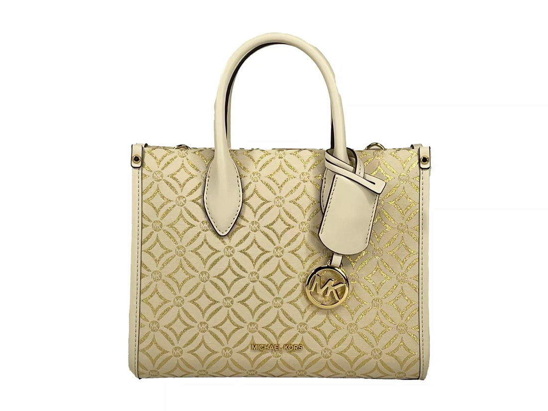 Michael Kors Mirella Liten Axelremsväska med Toppdragkedja Krämfärgad