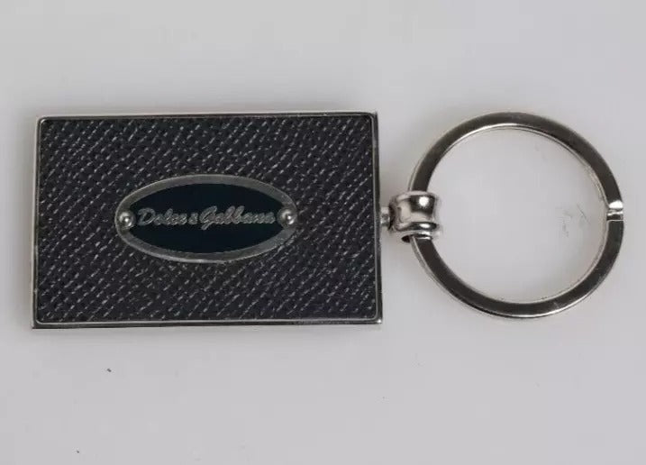Dolce &amp;amp; Gabbana nyckelring i svart läder med logotyp i metall