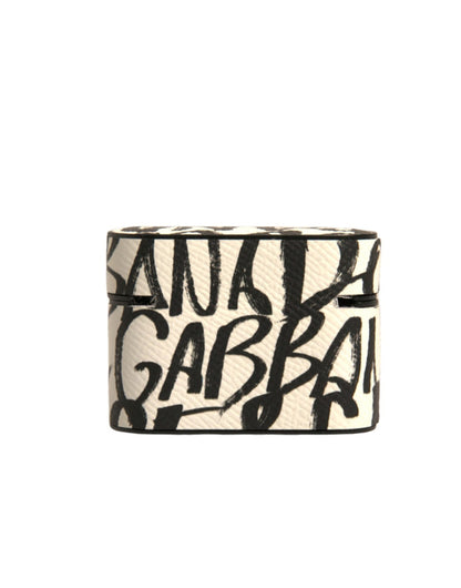 Dolce &amp;amp; Gabbana Svartvitt Läderfodral med Präglad Logotyp till Airpods