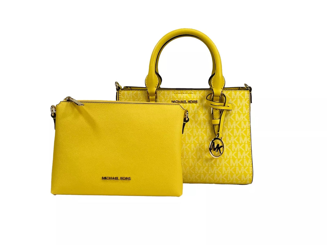 Michael Kors Charlotte 3 i 1 Satchel Väska Axelremsväska Gyllengul
