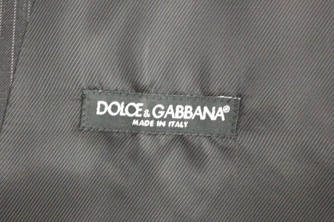 Dolce &amp;amp; Gabbana Grårandig Enkelknäppt Väst i Ull