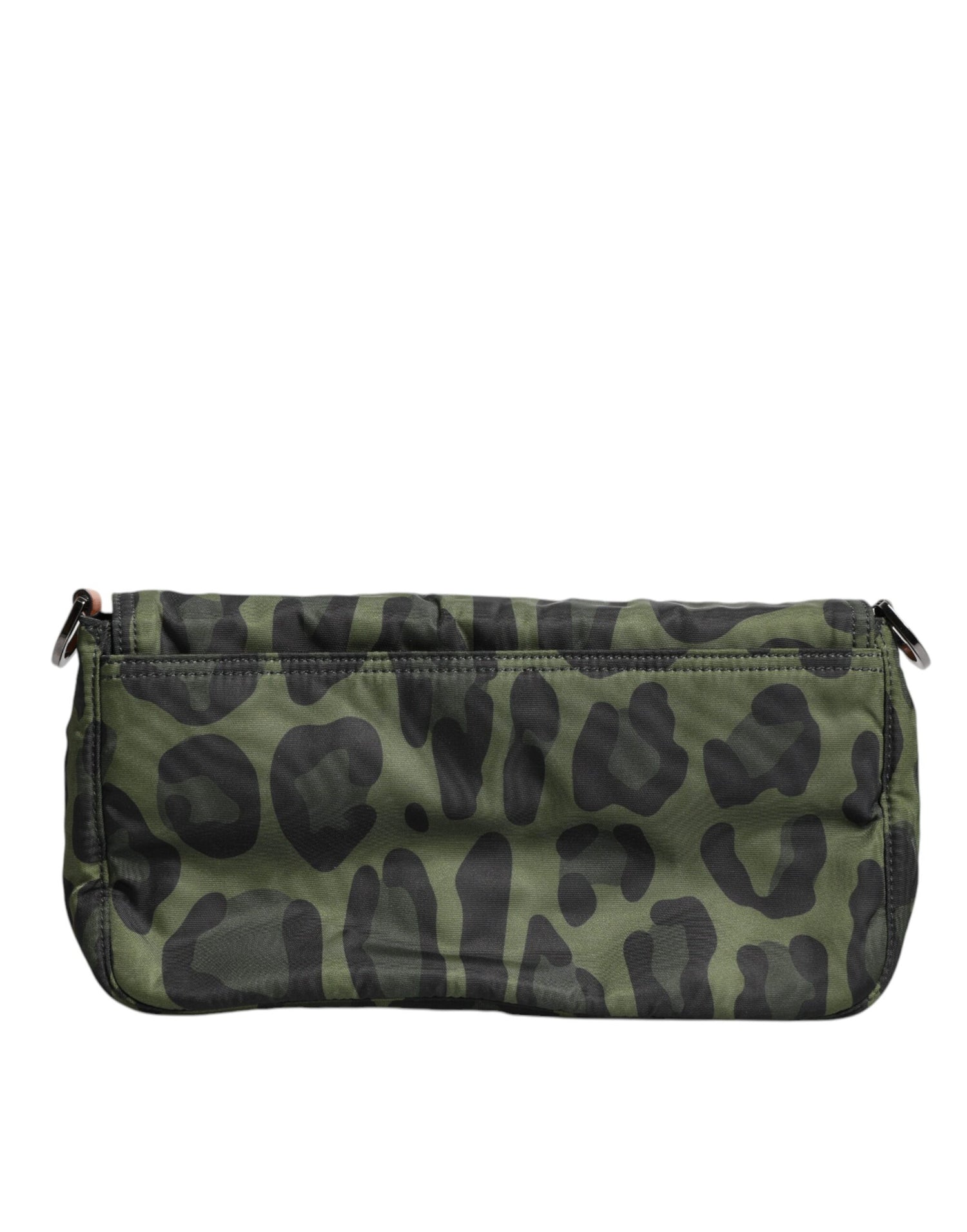 Dolce &amp;amp; Gabbana Grön Nylon Leopardmönstrad Axelremsväska med Skalmönster