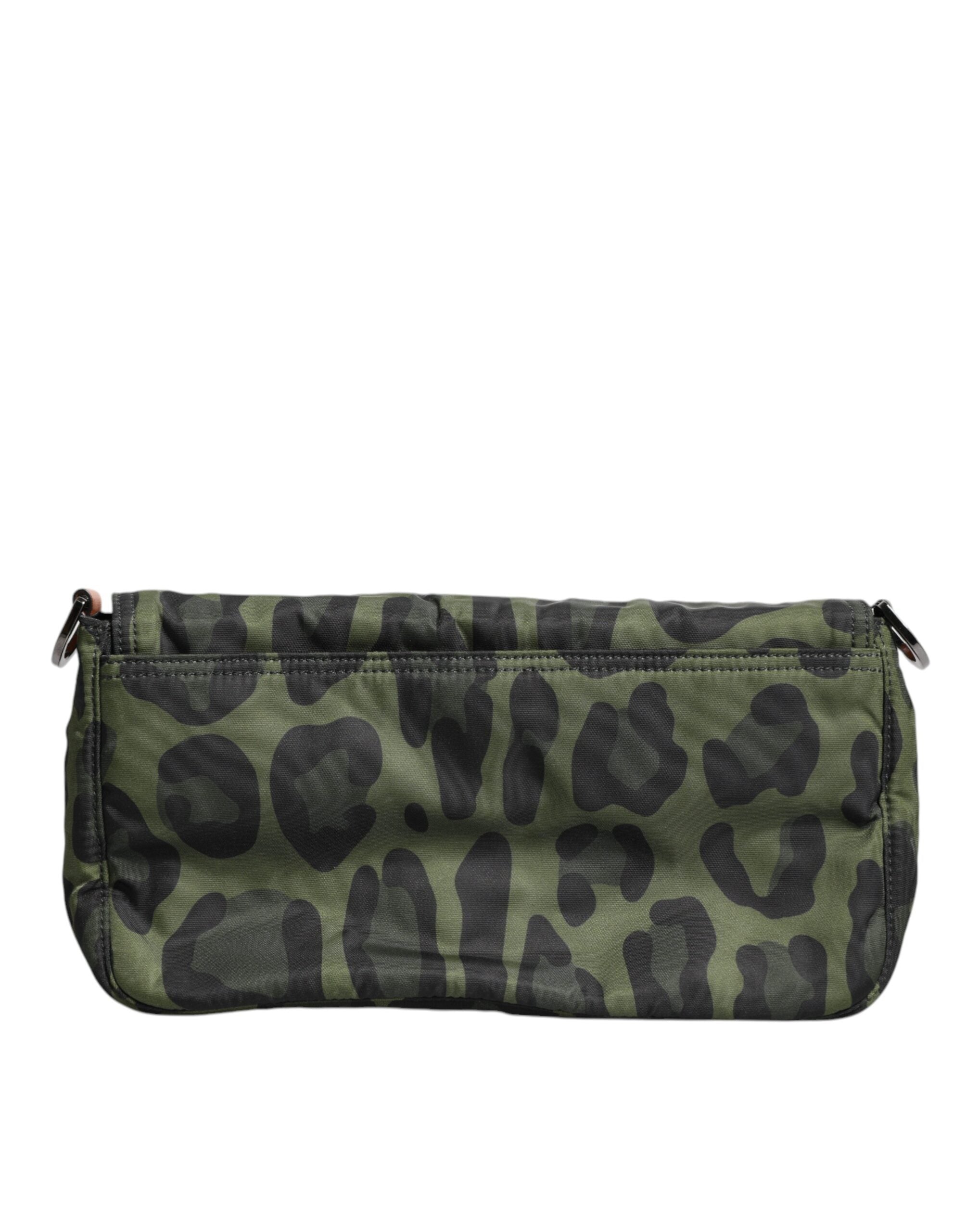 Dolce &amp;amp; Gabbana Grön Nylon Leopardmönstrad Axelremsväska med Skalmönster