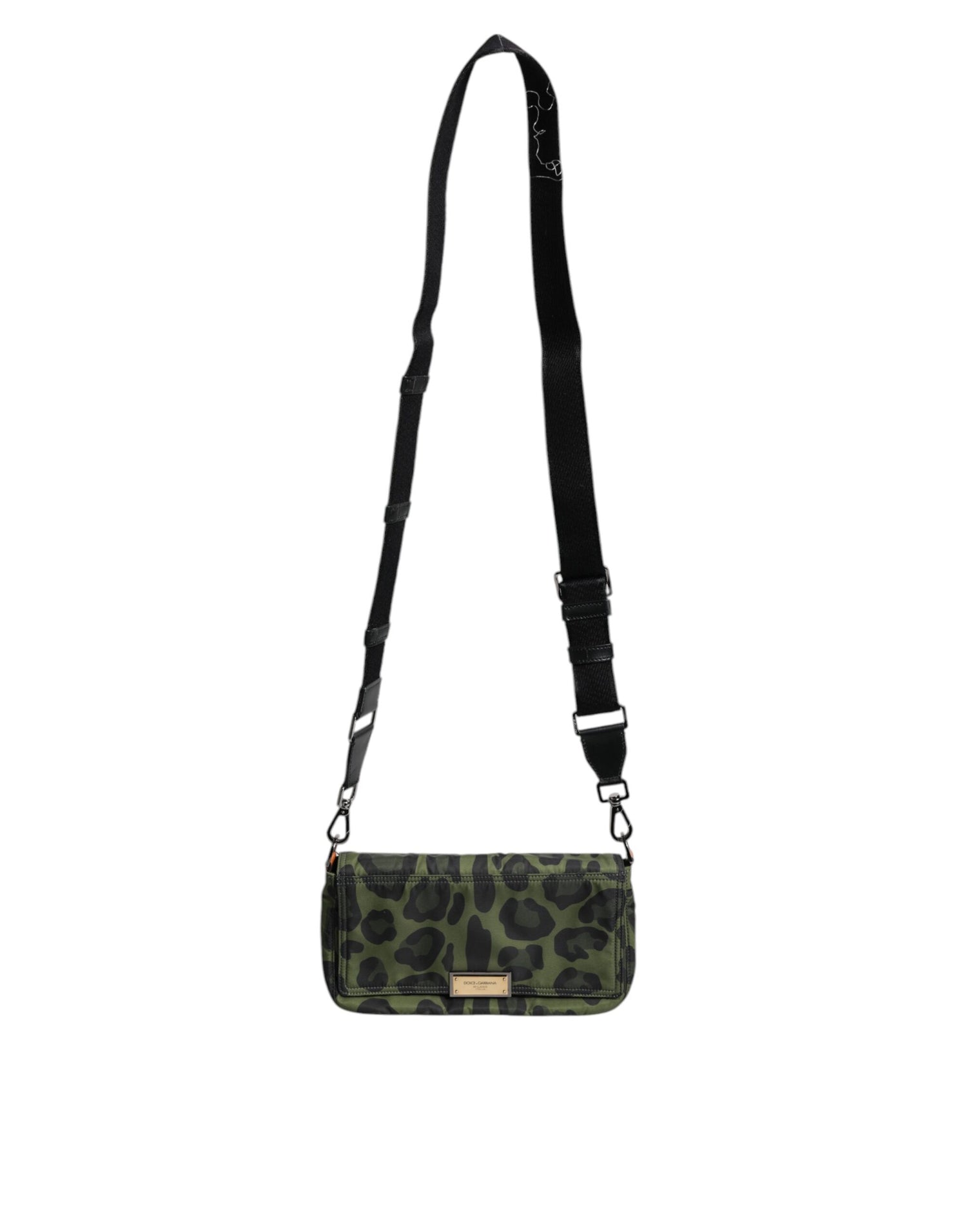 Dolce &amp;amp; Gabbana Grön Nylon Leopardmönstrad Axelremsväska med Skalmönster