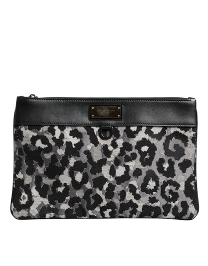 Dolce &amp;amp; Gabbana Flerfärgad Leopard Jacquard Logotypplack Herrväska