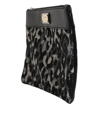 Dolce &amp;amp; Gabbana Flerfärgad Leopard Jacquard Logotypplack Herrväska