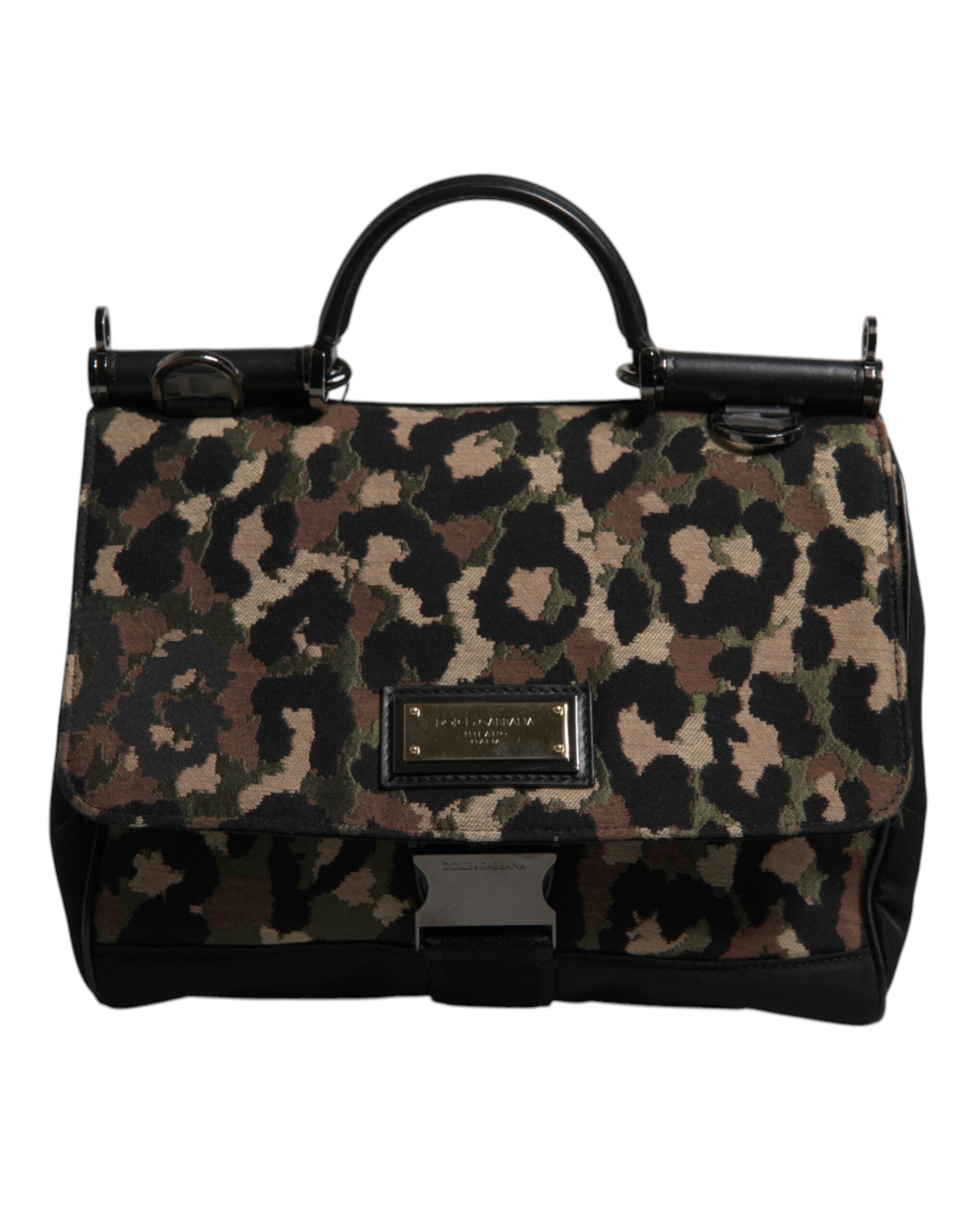 Dolce &amp;amp; Gabbana Brun Leopardmönstrad Lacquard Nylon Sicily Tote Bag