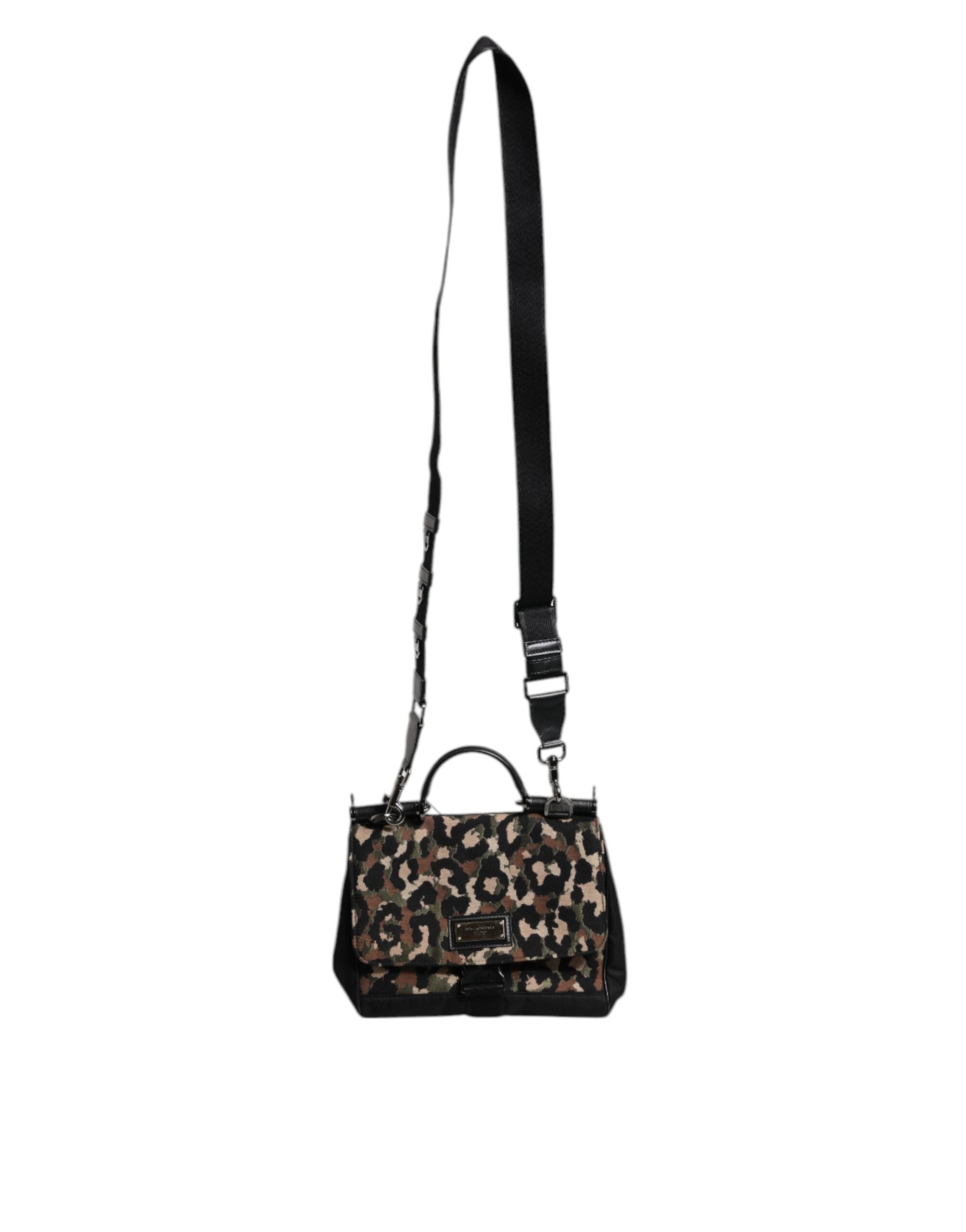 Dolce &amp;amp; Gabbana Brun Leopardmönstrad Lacquard Nylon Sicily Tote Bag