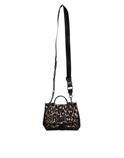 Dolce &amp;amp; Gabbana Brun Leopardmönstrad Lacquard Nylon Sicily Tote Bag