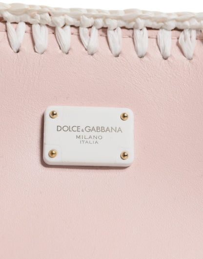 Dolce &amp;amp; Gabbana Ljusrosa Logotypplack Mjuk Läderrem Axelremsväska