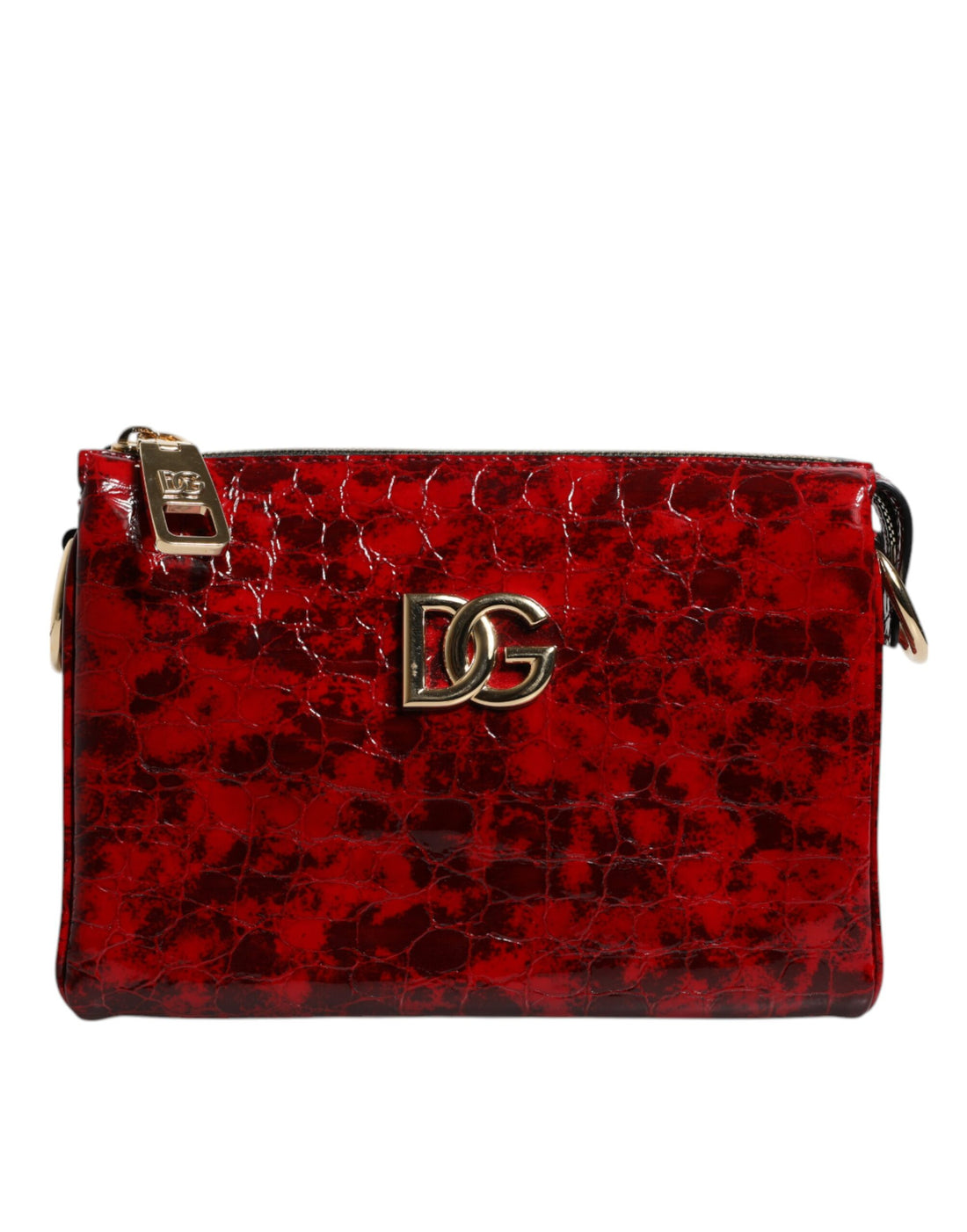 Dolce &amp;amp; Gabbana Röd Exotisk Läder DG Logo Dam Axelremsväska