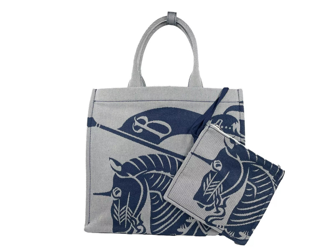 Burberry Marinblå EKD Canvas Tote Bag Med Myntficka