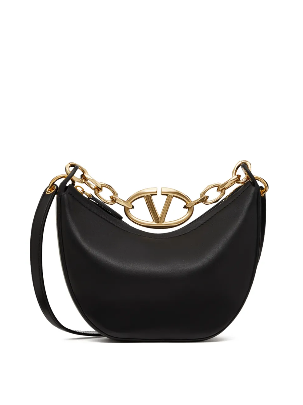 Valentino Garavani Black Leather Mini Hobo Vlogo Axelväska