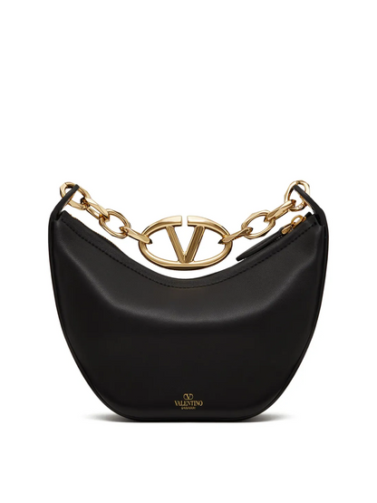 Valentino Garavani Black Leather Mini Hobo Vlogo Axelväska