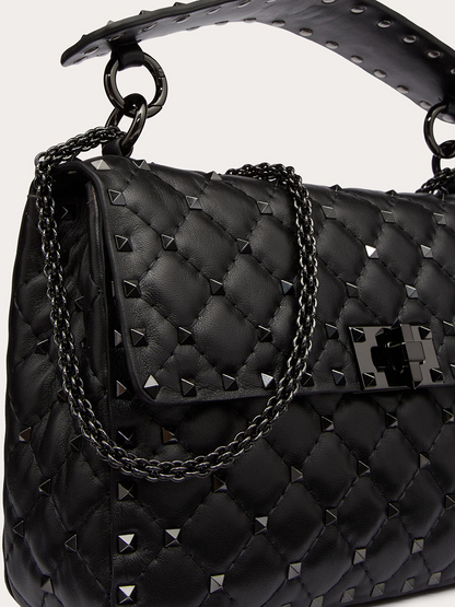 Valentino Garavani Svart Nappa Läder Medium Rockstudt Spike Väska