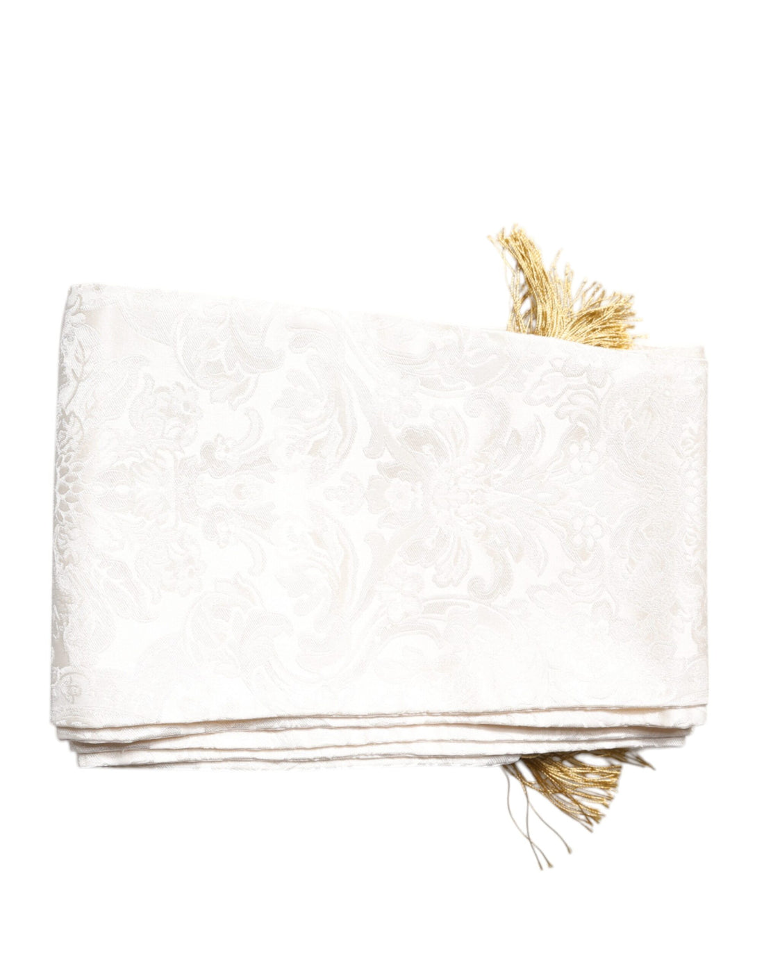 Dolce &amp;amp; Gabbana Vit Blommig Jacquard Smal Halsduk med Fransar