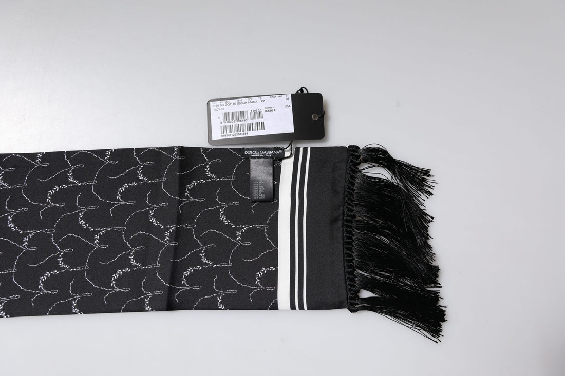 Dolce &amp;amp; Gabbana Svart Mönstrad Sjal med Fransar