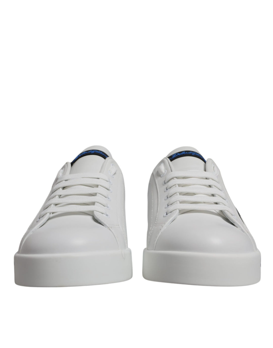 Dolce &amp;amp; Gabbana Vita Blå Läderlogotyp Låga Sneakers Skor