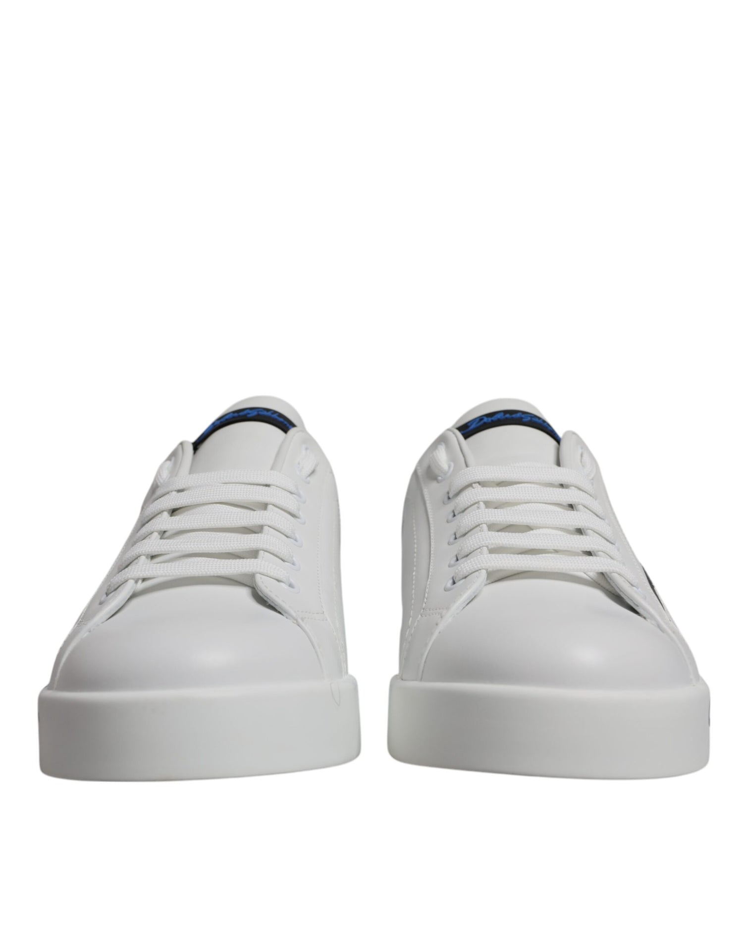 Dolce &amp;amp; Gabbana Vita Blå Läderlogotyp Låga Sneakers Skor