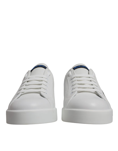 Dolce &amp;amp; Gabbana Vita Blå Läderlogotyp Låga Sneakers Skor