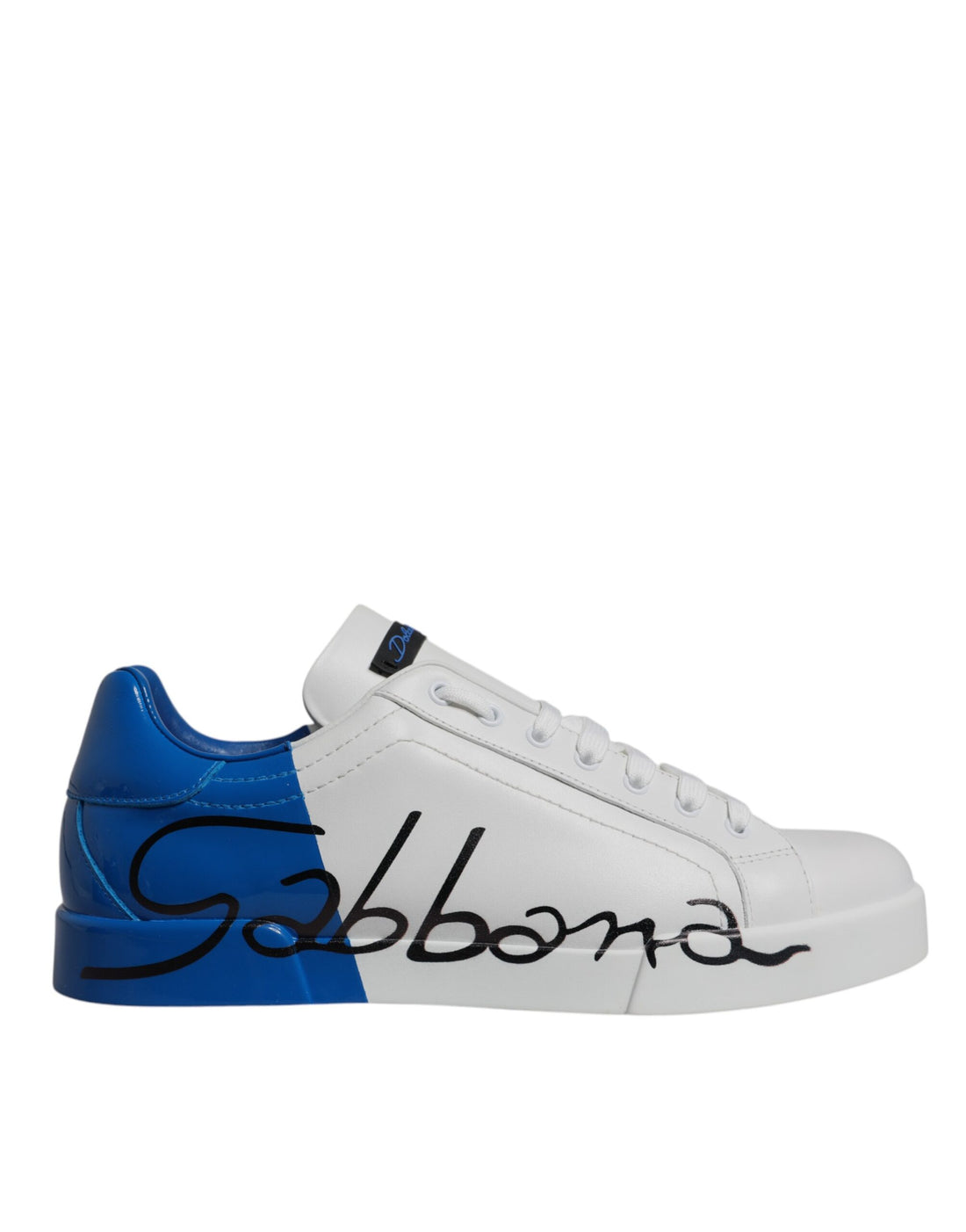 Dolce &amp;amp; Gabbana Vita Blå Läderlogotyp Låga Sneakers Skor