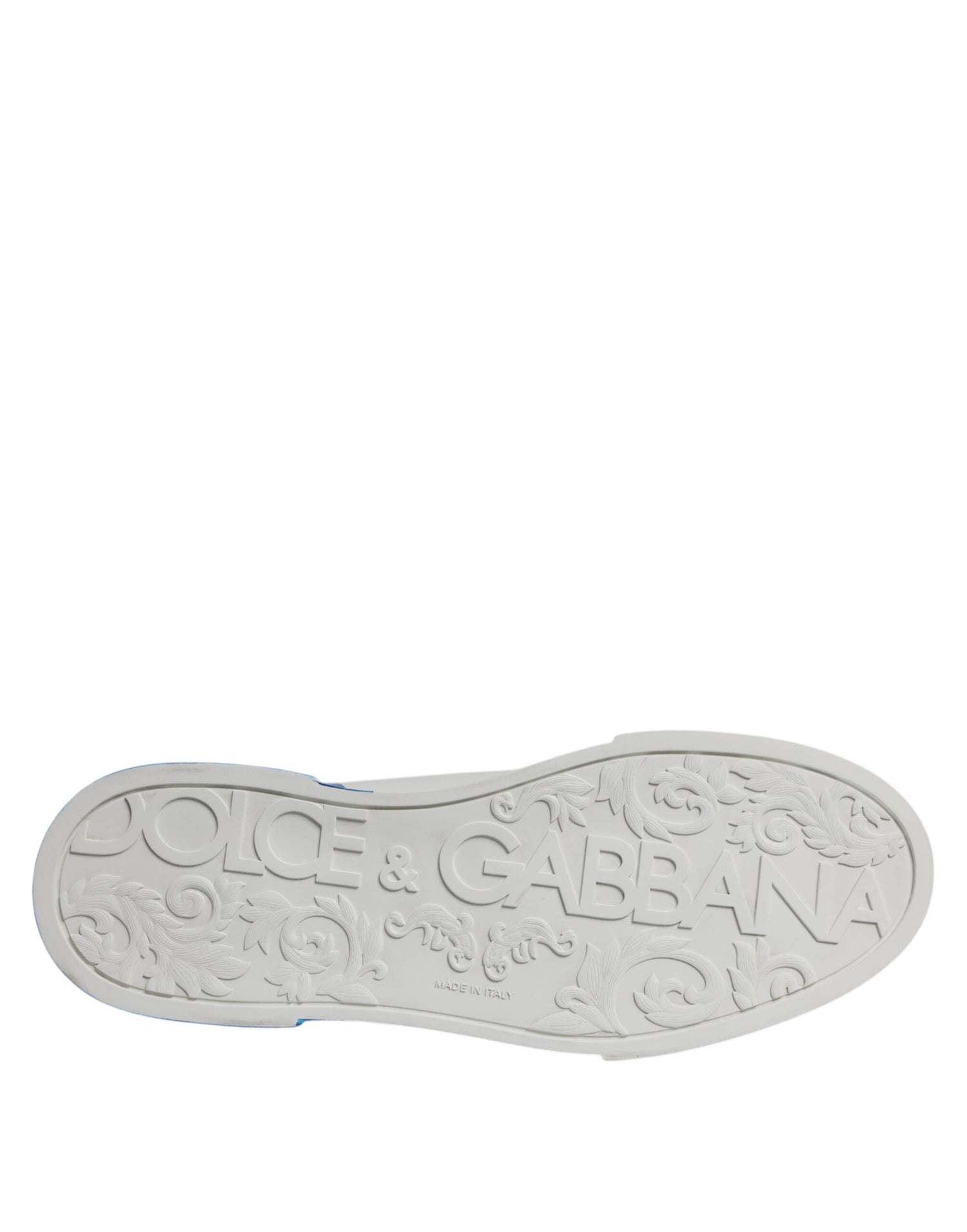 Dolce &amp;amp; Gabbana Vita Blå Läderlogotyp Låga Sneakers Skor
