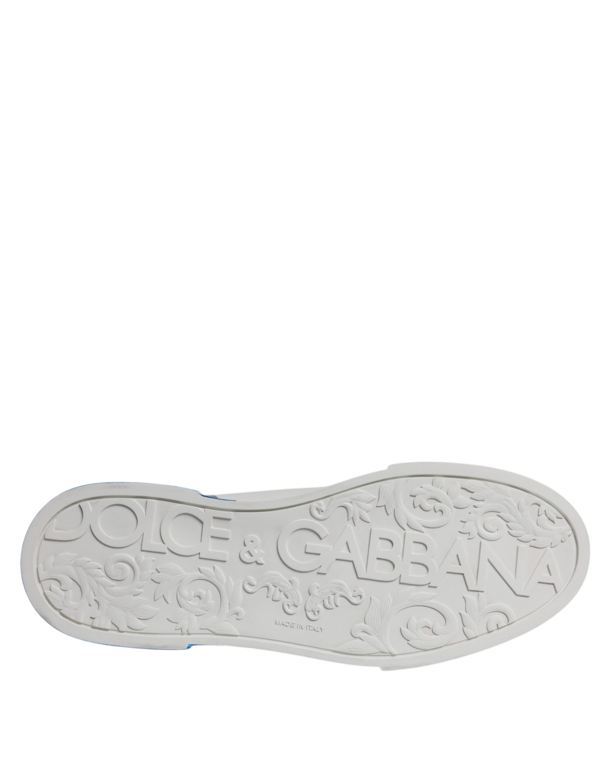 Dolce &amp;amp; Gabbana Vita Blå Läderlogotyp Låga Sneakers Skor