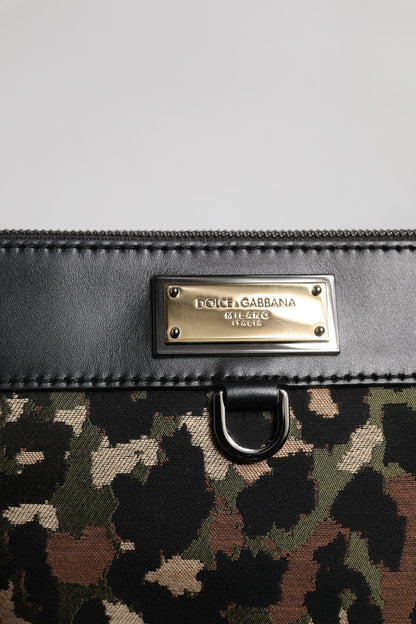 Dolce &amp;amp; Gabbana Flerfärgad Leopard Jacquard Mönstrad Logotyp Plack Väska