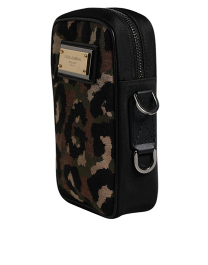 Dolce &amp;amp; Gabbana Flerfärgad Leopard Jacquard Logotypplack Halsremsväska
