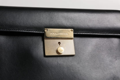 Dolce &amp;amp; Gabbana svart läderportfölj med logotypplakett