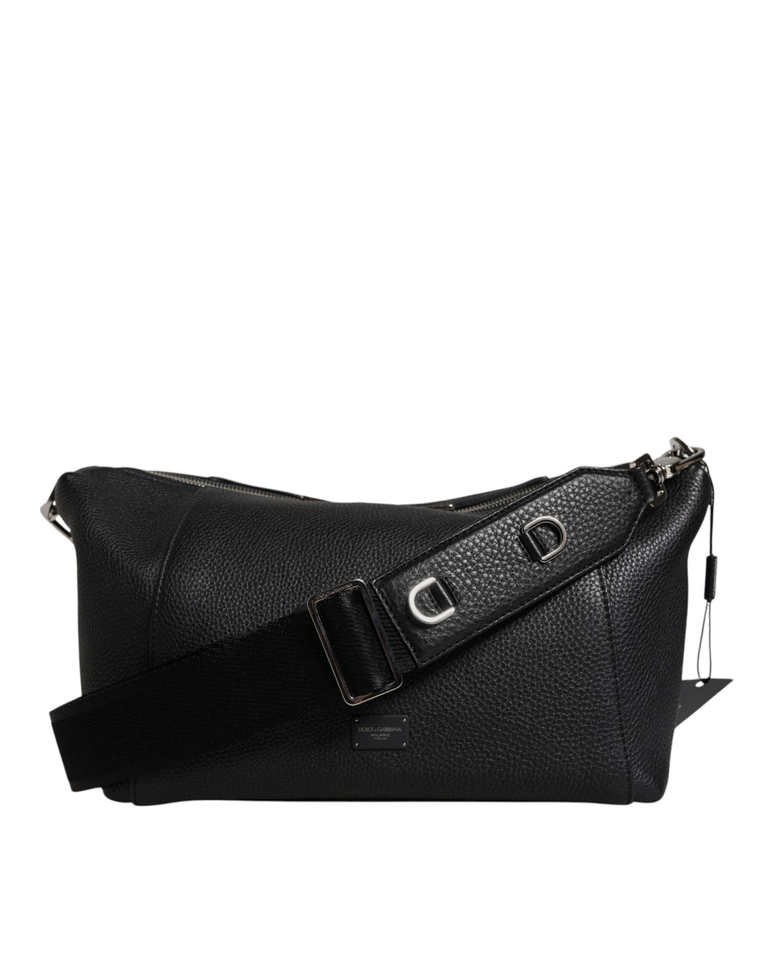 Dolce &amp;amp; Gabbana svart läderväska med logotyp och plack