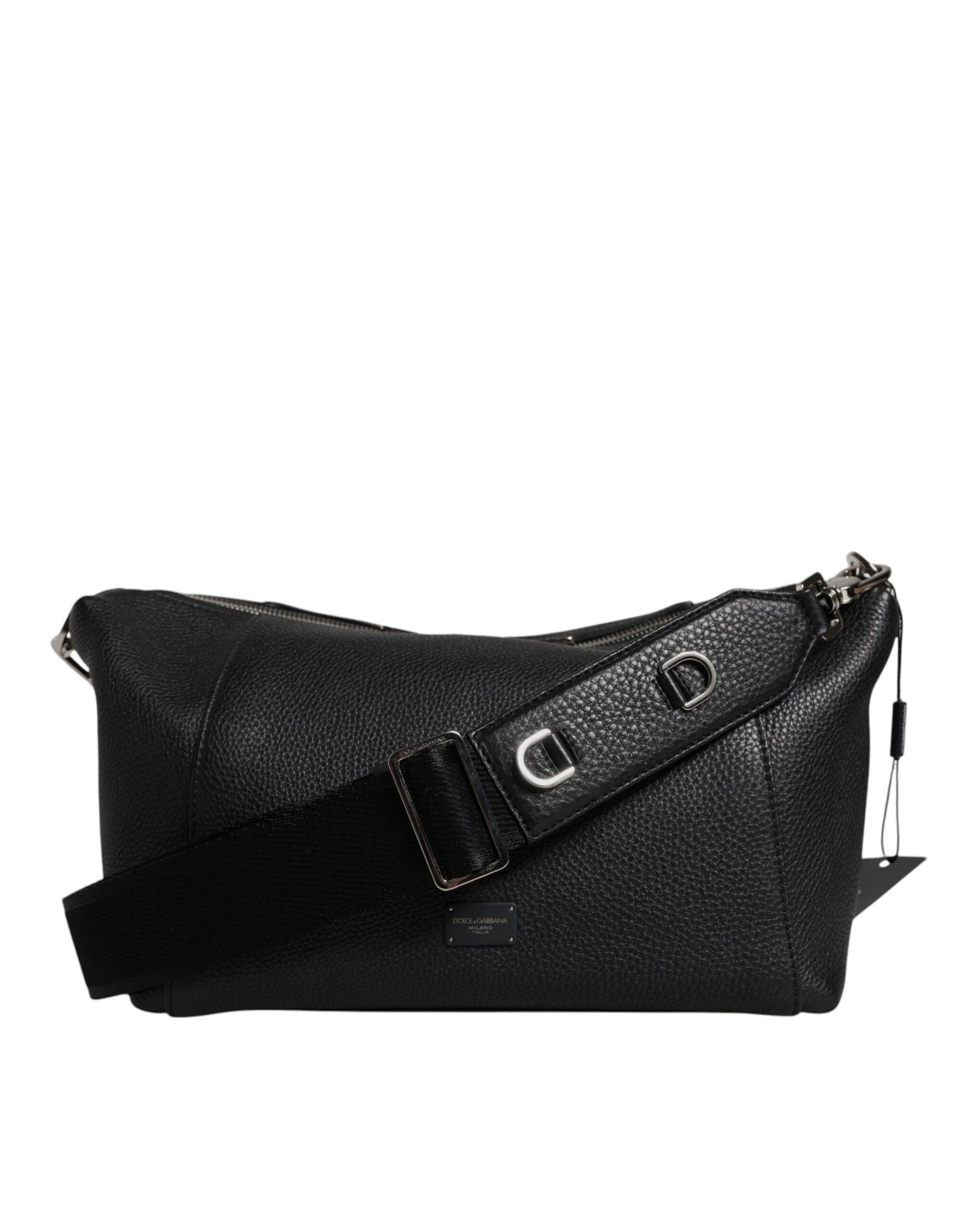 Dolce &amp;amp; Gabbana svart läderväska med logotyp och plack