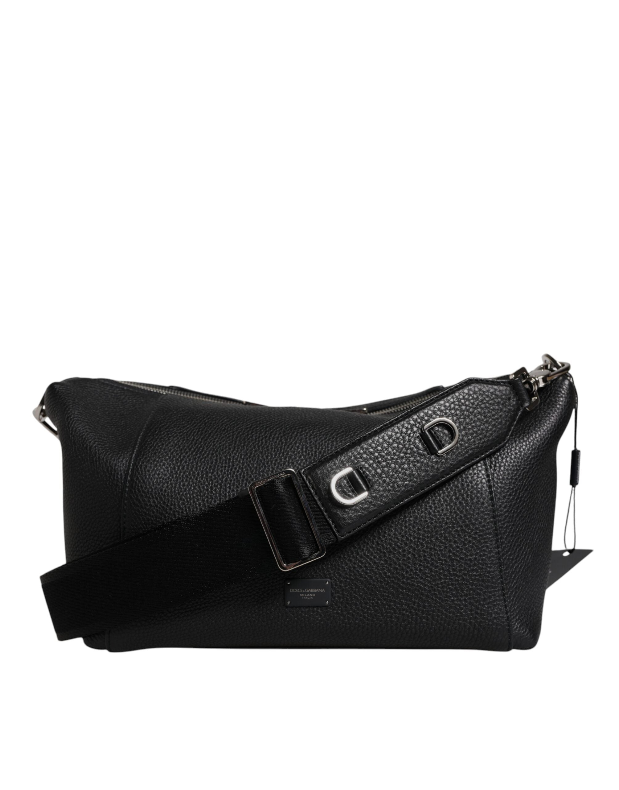 Dolce &amp;amp; Gabbana svart läderväska med logotyp och plack