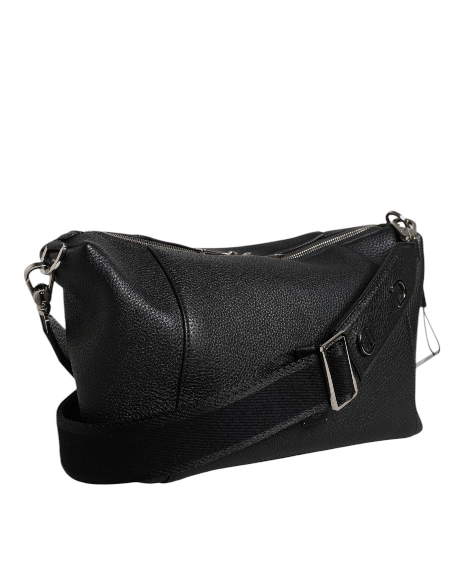 Dolce &amp;amp; Gabbana svart läderväska med logotyp och plack