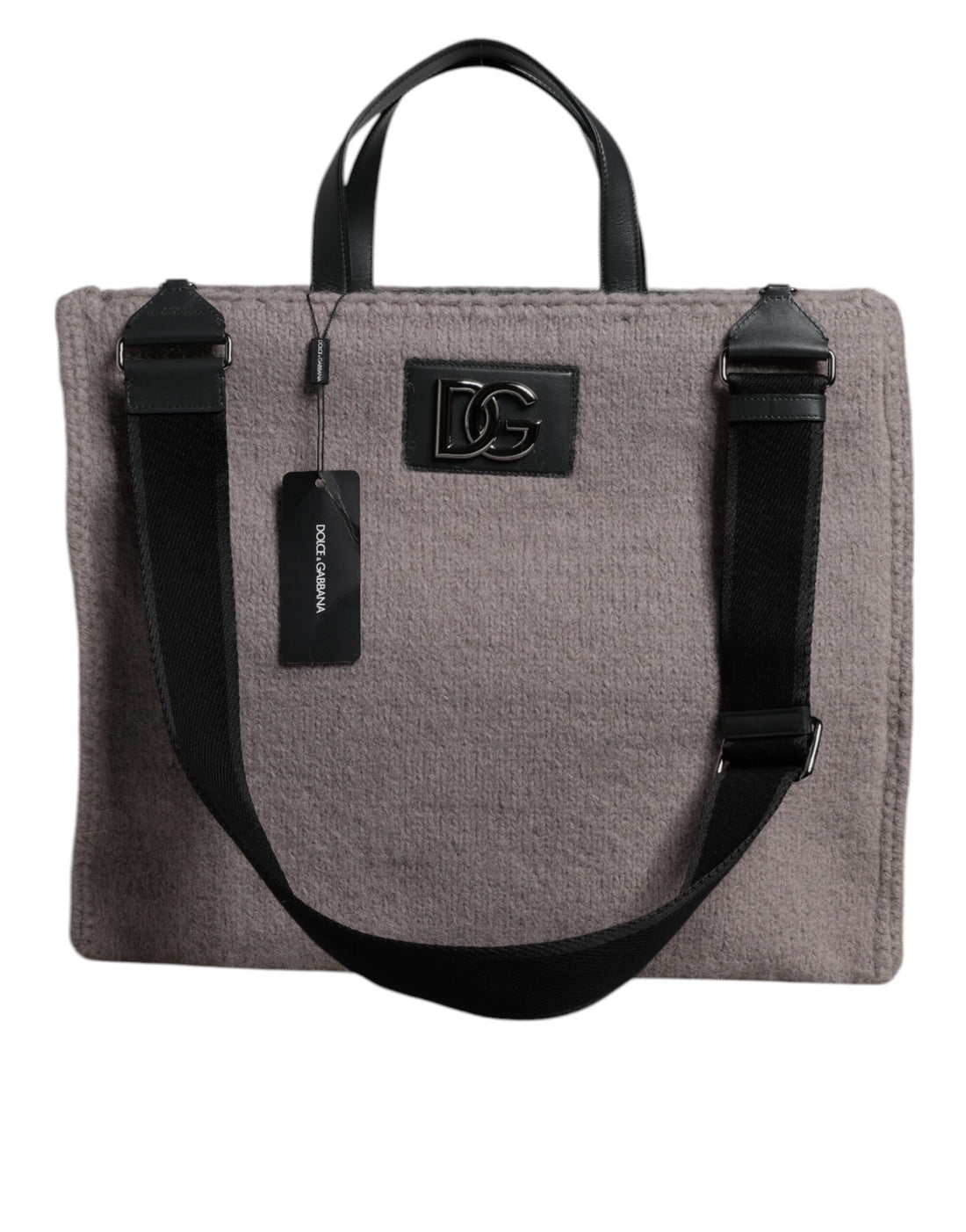 Dolce &amp;amp; Gabbana Grå Alpackaull Toteväska med Logotypplakett