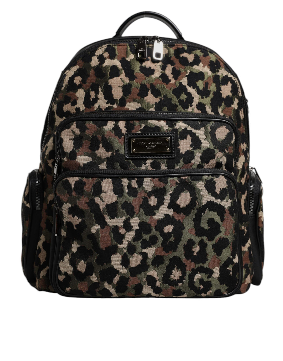 Dolce &amp;amp; Gabbana Flerfärgad Leopardtryck DG Logo Plack Herr Ryggsäck Väska
