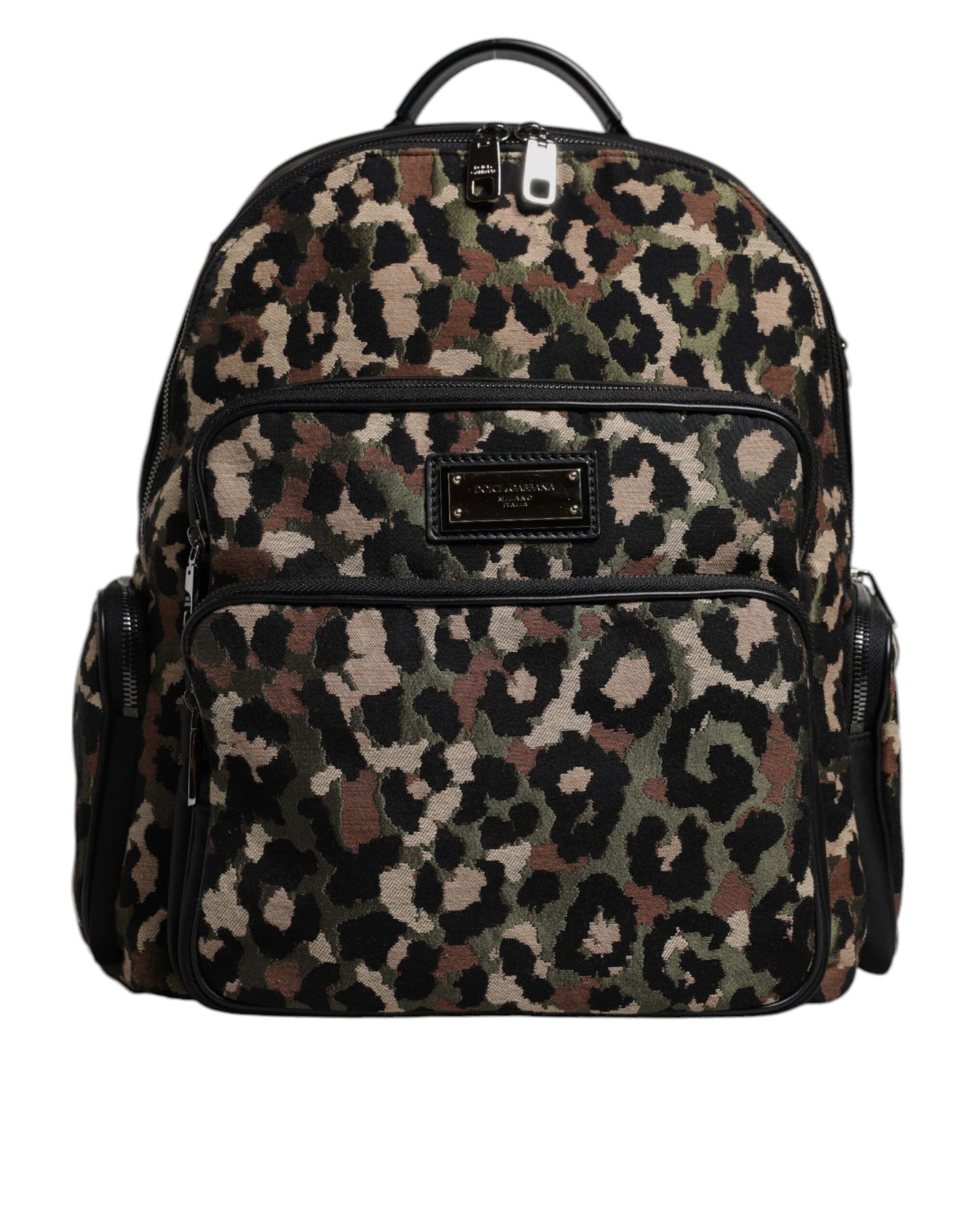 Dolce &amp;amp; Gabbana Flerfärgad Leopardtryck DG Logo Plack Herr Ryggsäck Väska