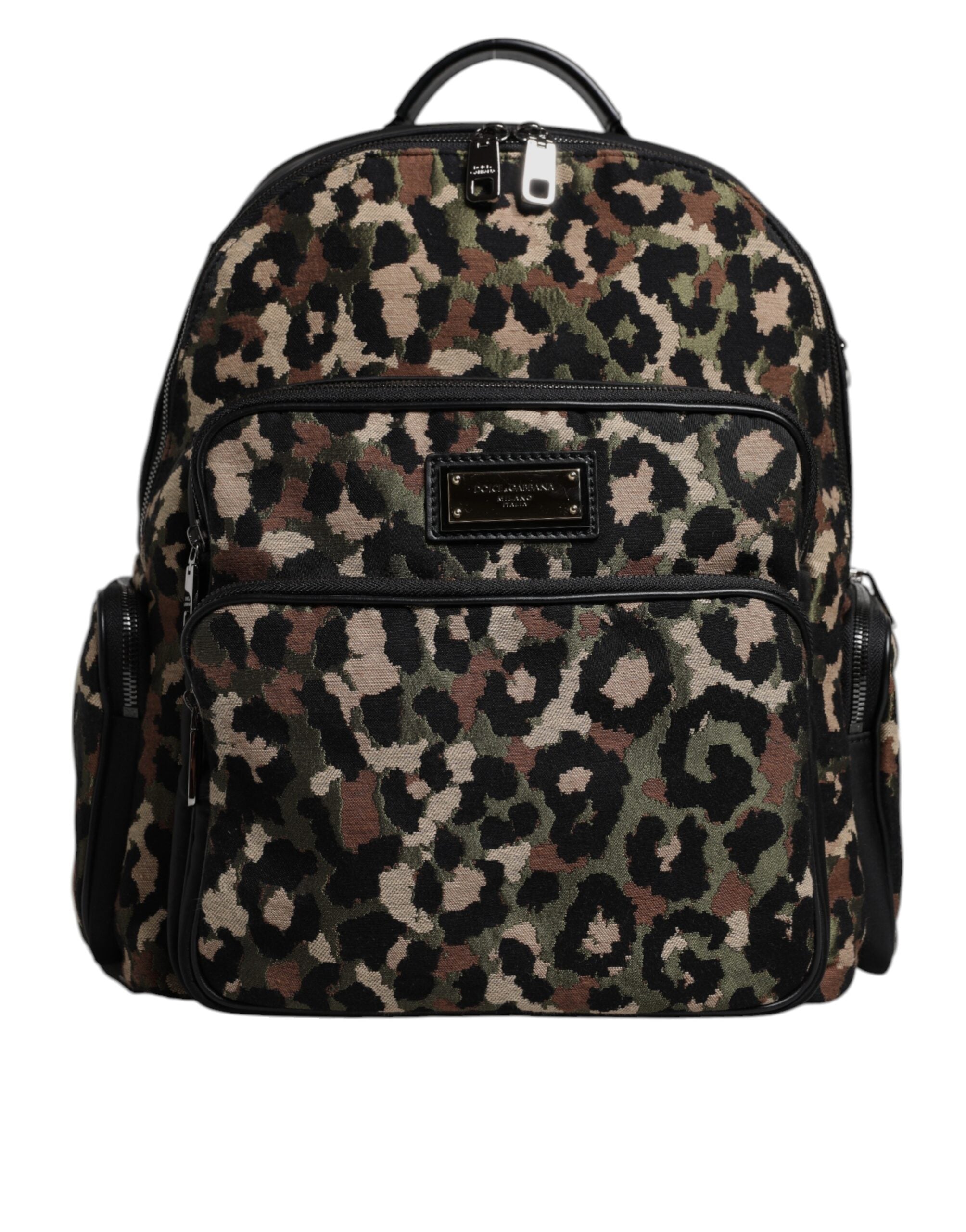 Dolce &amp;amp; Gabbana Flerfärgad Leopardtryck DG Logo Plack Herr Ryggsäck Väska