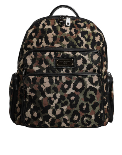 Dolce &amp;amp; Gabbana Flerfärgad Leopardtryck DG Logo Plack Herr Ryggsäck Väska