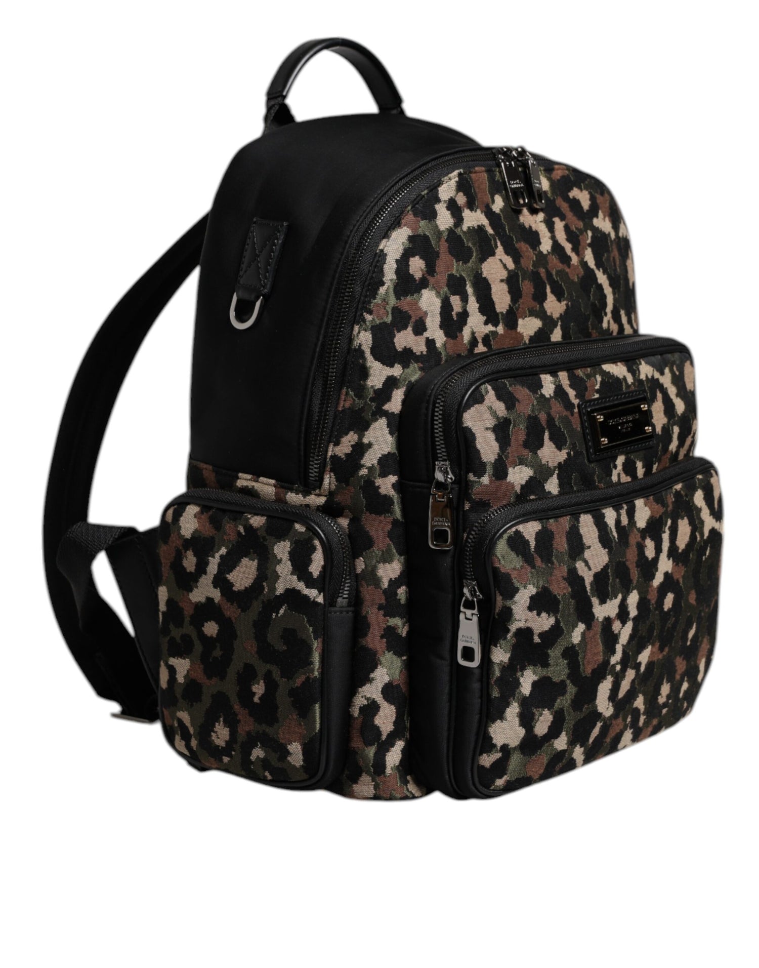 Dolce &amp;amp; Gabbana Flerfärgad Leopardtryck DG Logo Plack Herr Ryggsäck Väska