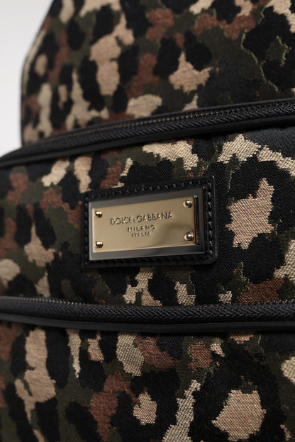Dolce &amp;amp; Gabbana Flerfärgad Leopardtryck DG Logo Plack Herr Ryggsäck Väska