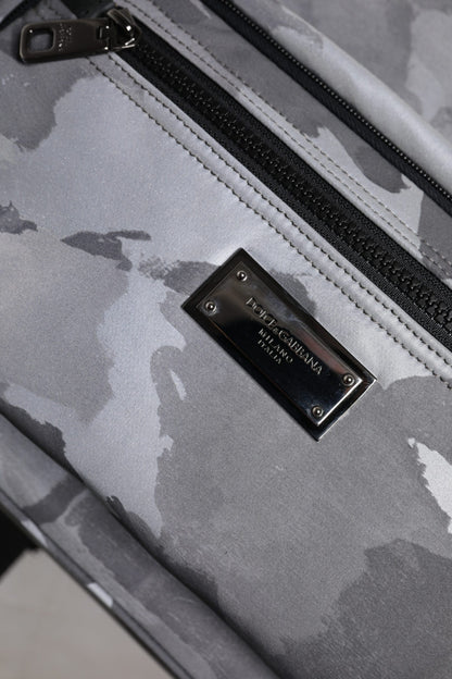 Dolce &amp;amp; Gabbana Grå Bomullskamouflageryggsäck med Logotypplakett