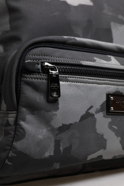 Dolce &amp;amp; Gabbana Grå Bomullskamouflageryggsäck med Logotypplakett