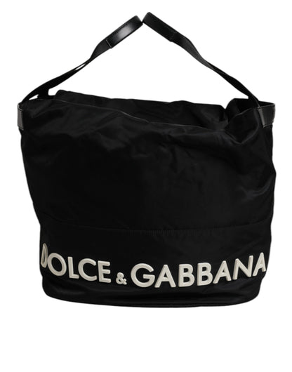 Dolce &amp;amp; Gabbana svart nylonvit ikonisk logotyp axelväska