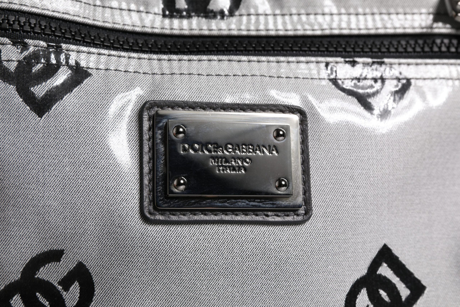 Dolce &amp;amp; Gabbana Polyester Grå Svart DG Logo Plack Ryggsäck Väska