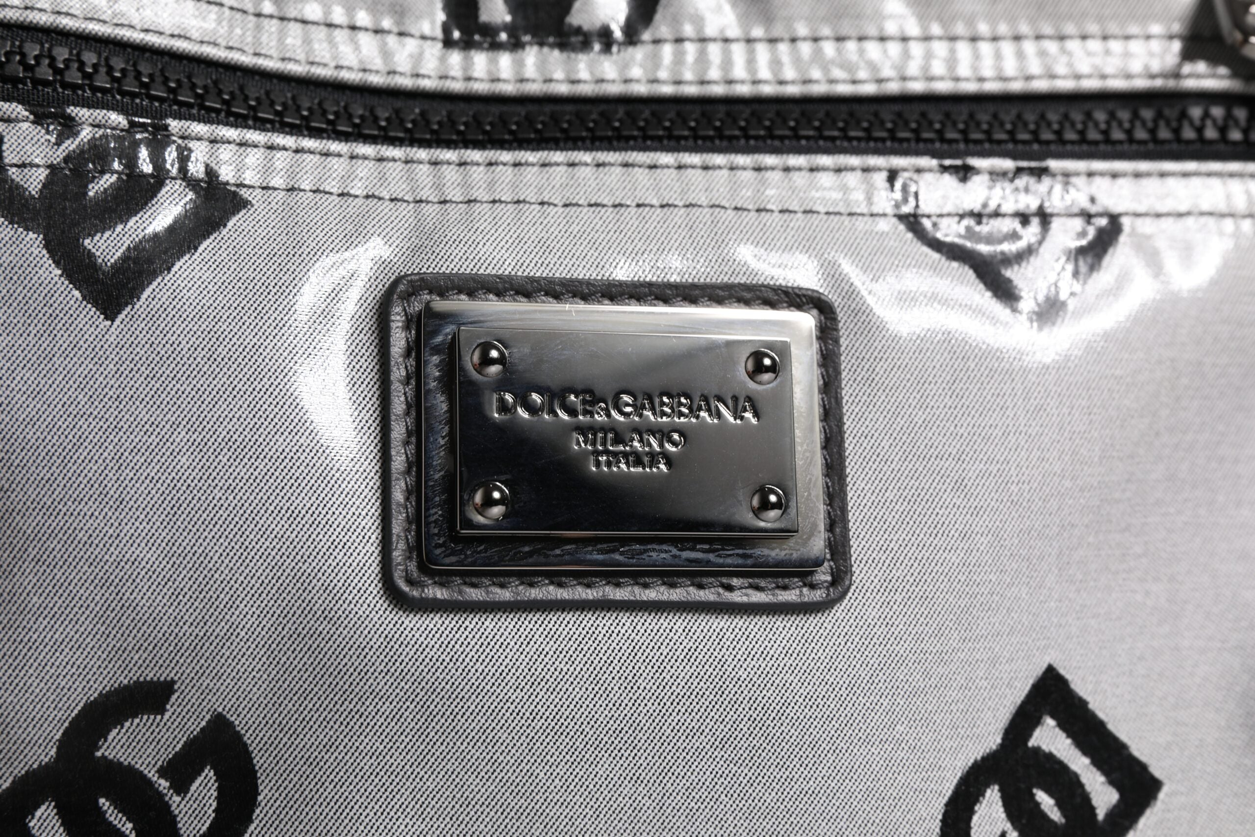 Dolce &amp;amp; Gabbana Polyester Grå Svart DG Logo Plack Ryggsäck Väska